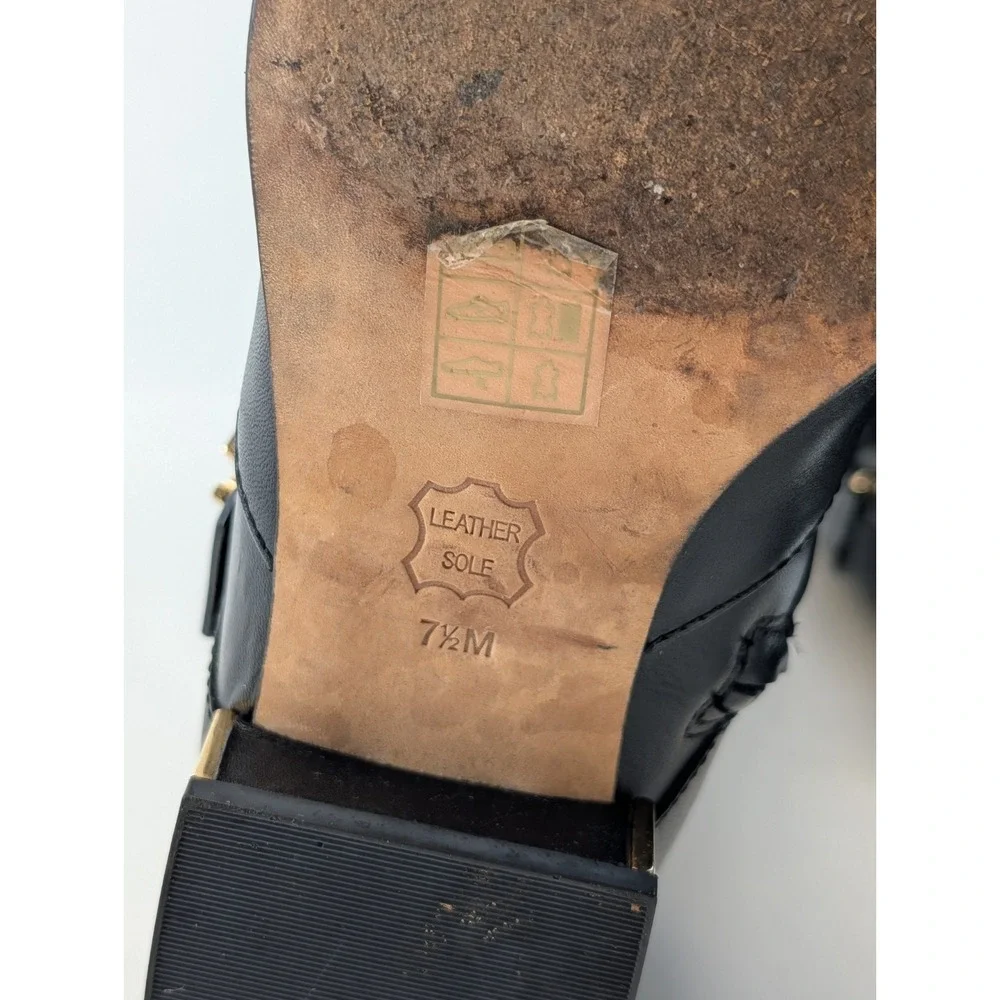 Tory Burch Womens Black Leather Riding Boots‎ Sz 7.5M Gold Logo Buckle Knee High